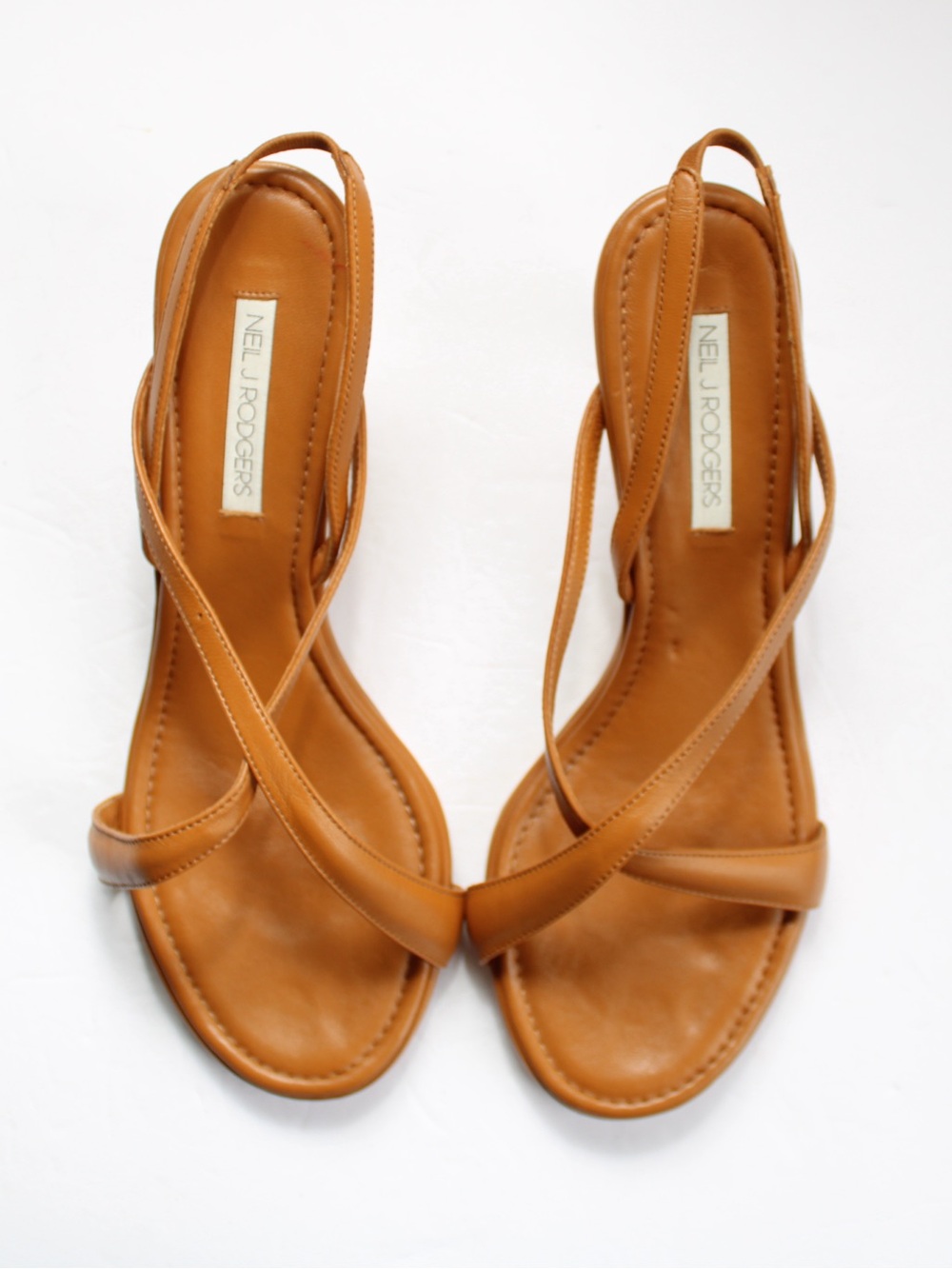 Neil J. Rodgers Yin Cognac Tan Leather Slingback Heeled Sandals Size 39 / 8.5 US - Picture 3 of 7